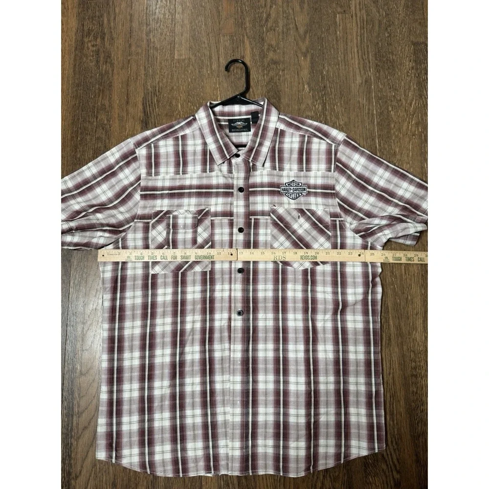 Harley Davidson Mens 2XL Plaid Short Sleeve Button Down Shirt Embroidered Logo - Picture 2 of 6